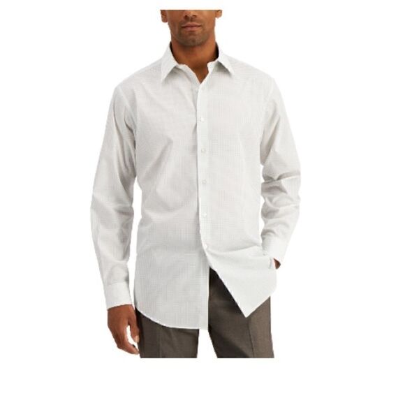 Club Room Men's Gray Regular Fit Check Dress Shirt, size L 16 - 16 1/2 - Picture 3 of 8